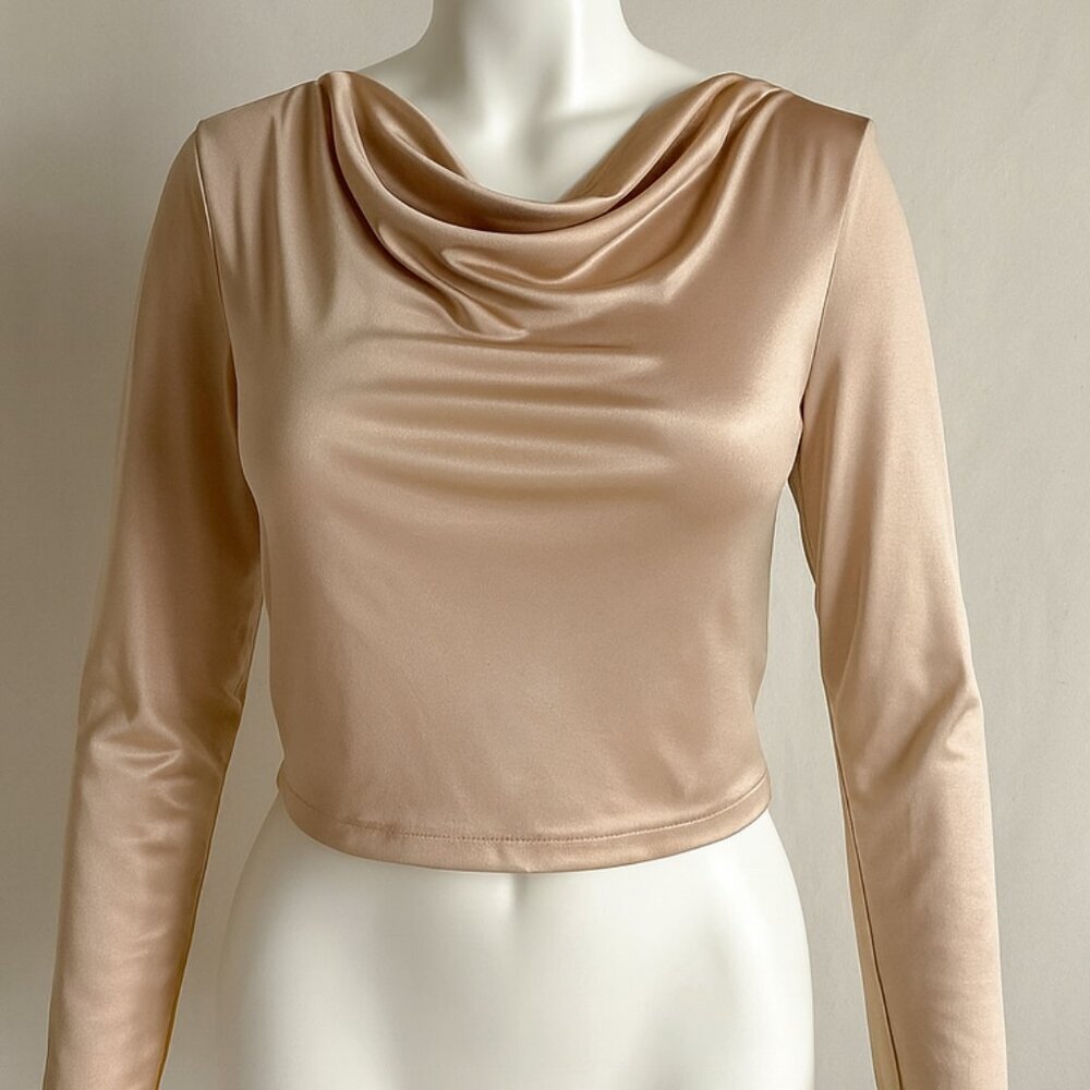 New York & Company Vintage Blouse Gold Cowl Neck Long Sleeved Medium Fairycore
